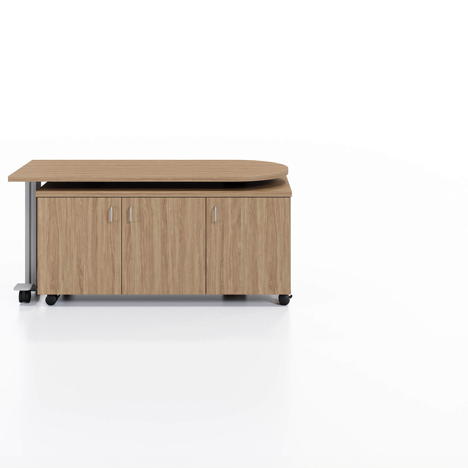 Samara Rotating Desk Workstation in down and closed position in Pelee Island Pear and silver finish