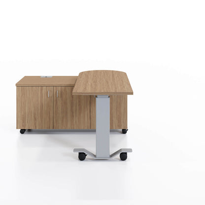 Samara Rotating Desk Workstation in down and open 90 degrees position in Pelee Island Pear and silver finish
