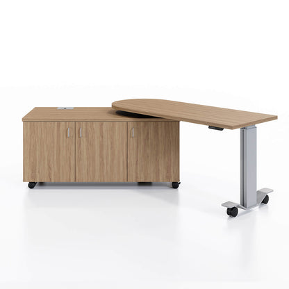 Samara Rotating Desk Workstation in down and open angled position in Pelee Island Pear and silver finish