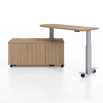 Samara Rotating Desk Workstation in up and open angled position in Pelee Island Pear and silver finish