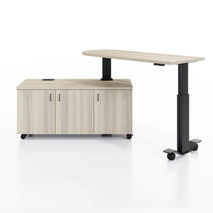Samara Rotating Desk Workstation in down and open angled position in Bergen Ash and black finish